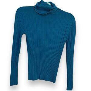 No Boundaries NOBO Turtleneck Sweater Womens Large Juniors Turquoise Blue Preppy